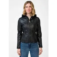 RICANO Lederjacke Rania Lederjacke mit Kapuze und Bikerapplikationen
