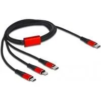 USB Ladekabel, USB-C Stecker > Micro-USB + USB-C + Lightning Stecker schwarz/rot, 1 Meter, gesleevt, nur Ladefunktion