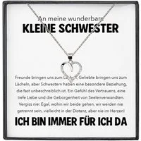 22Feels Schmuckset Kleine Schwester Geschenk Frauen und Mädchen Schmuck Herz Halskette (inkl. Geschenktasche, Karte(n), Poliertuch, Beutel), Silber 925/000, Karte Made In Germany