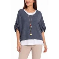 dy_mode Blusenshirt Damen Blusenshirt Oberteil 2-in-1 Lagenlook Shirt Fledermausärmel 2-teilige Set, inkl. Halskette, Fledermausärmel