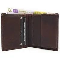 JOCKEY CLUB Mini Geldbörse echt Leder Portemonnaie mit RFID Schutz vintage dunkelbraun, gewachstes Rindleder