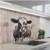 KitchenYeah Küchenrückwand selbstklebend (keine Folie) Kuh - Porträt - Tiere - Modern, (1-tlg), Spritzschutz, Küche, Rückwand, Küchenwand, Küchenfront, 80x60 cm