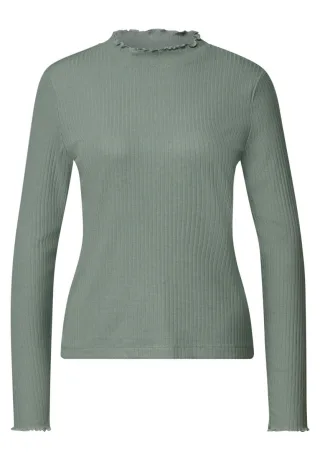 Street One - Geripptes Langarmshirt grün - Gr. - 34