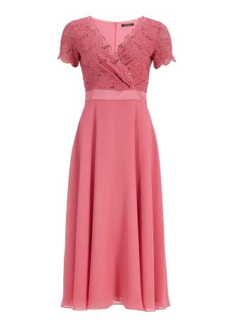 SWING - Spitzen-Chiffon-Kleid mit Taillenband melon pink - Gr. - 44
