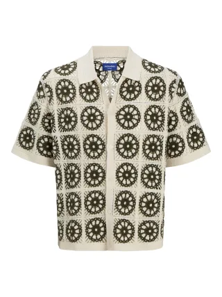 JACK&JONES - JORCARTAGENA CROCHET KNIT POLO sea salt - Gr. - XXL