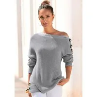 LASCANA Strickpullover mit Knöpfen im Off-Shoulder-Style, Damenpullover aus Baumwoll-Mix