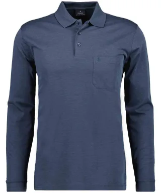 RAGMAN - Softknit-Polo mit Brusttasche, Langarm azur - Gr. - XXL