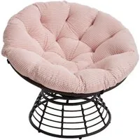 LVHOM Relaxsessel Papasansessel Rattanstuhl mit Kissen, 360° drehbar, Durchmesser 92 cm (Komfortables Sitzerlebnis, 10cm rundes Sitzkissen, ergonomisches Design, rutschfeste Füße, rostfreier Stahlrahmen, Belastbarkeit 130kg), geeignet für Wohnzimmer,