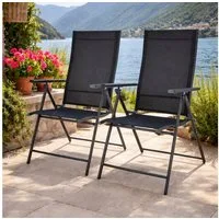 Progarden Gartenstuhl Hochlehner Klappstuhl Anthrazit 2 er Set (Set, 2 St), Hochwertig Verarbeitet, Klappbar, Lehne verstellbar, Faltbar, Stahl