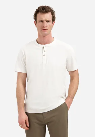 No Excess - T-Shirt Granddad Half button Melange kit melange - Gr. - L