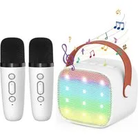 MOPUEA Kinder-Karaoke-Maschine mit 2 kabellosen Mikrofonen Mini-Karaoke-Set Bluetooth-Lautsprecher (HIFI Klangqualität, Bluetooth 5.0 Verbindung, 360 Grad Surround Sound)