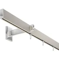 DécoProfi Schienensystem Gardinenstange eckig LONG 1-läufig, Wandträger, verschraubt, Aluminium / Zinkguss, Set komplett