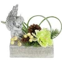 Kunstblume Kunstblumen-Gesteck 'Nelke' mit Engel in Pflanzschale, OTTO home, Höhe 17 cm, Pflanzschale mit Engelfigur und Blütendekoration