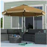 Outsunny Sonnenschirm mit Fransen, neigbar, LxB: 265x265 cm, Strandschirm, Terrassenschirm, für Garten, Balkon, Khaki