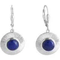 Zeeme Paar Ohrhänger Silber 925 rhodiniert glanz/matt mit echtem Lapis 8mm