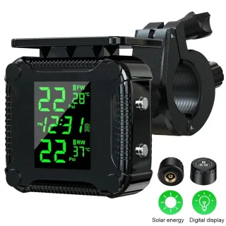 Solar Charging TPMS Motorcycle Tire Pressure System Tyre Temperature Alarm LED Display IP67 Waterproof