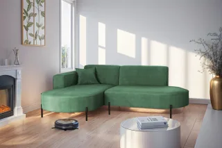 Ecksofa Designersofa VALENCIA XS in Stoff Noel Grün Ottomane Links