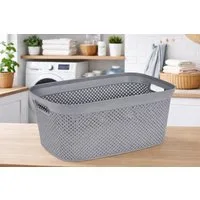 Ebaxx Wäschekorb Wäschekorb Plastik Kunststoff Korb Grau Weiß Rattan Optik 35 L