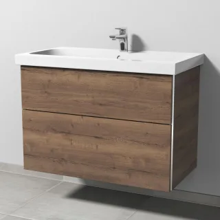 Sanipa 3way Waschtischunterbau zu Geberit iCon Light Waschtisch mit 2 Auszügen, Eiche-Tabak BR57550