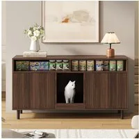 Celya Sideboard Katzentoiletten-Schrank/Katzenstreuwanne-Schrank mit Sandauffangmatte (ohne Katzenstreuwanne, 120x50x66cm, Nussbaumfarbe), Haustier-Schrank mit Ablage, Haustier-Sideboard/TV-Schrank