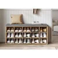 VASAGLE Schuhbank Sitzbank, Schuhregal mit Sitzfläche, mit Kissen und 15 Fächern, 105 x 30 x 48 cm