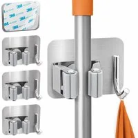 ECENCE Gartengerätehalter 4x Gerätehalter Selbstklebend Silber Wand Garten
