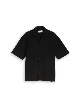 Denim Tom Tailor - Relaxed Fit Resort Hemd mit Waffelstruktur deep black - Gr. - S