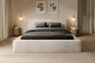 Polsterbett Bett OMAHA 160x200cm in Stoff Macau Pearl / Speed