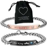 Binego Armband mit Gravur Her King His Queen Partnerarmbänder Geschenk Armbänder (Set, 2-tlg., inklusive Geschenkbeutel), Geschenkset mit Geschenkbeutel