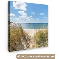OneMillionCanvasses® Leinwandbild Düne - Gras - Meer - Strand, Fotodruck (1 St), Wandbild, Deko Schlafzimmer Wohnzimmer Flur 20x20 cm