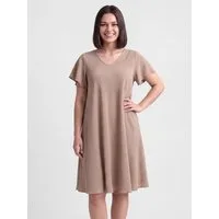 PEKIVESSA Sommerkleid Knielanges Freizeitkleid in Glockenform mit V-Ausschnitt mit verspielten Flügelärmeln