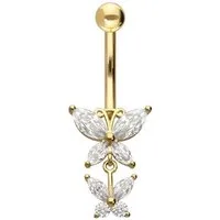 PIERCINGLINE Bauchnabelpiercing 14/18 Karat Gold Bananabell 2 MOISSANIT-SCHMETTERLINGE (Bananabells, 1-tlg)