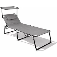 Mojawo Doppelliege XXL Aluminium Gartenliege Grau gepolstert mit Sonnendach L200xB70cm