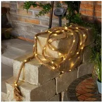 esotec LED-Lichterkette Beleuchtetes Juteseil außen 4,5m LED-Kette +2m Zuleitung 3000K 102164, Solarbetrieb ohne Stromanschluss, Dauer- oder Blinklicht, winterfest