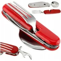 VERK GROUP Taschenmesser 4in1 Campingbesteck Taschenbesteck Outdoor Gabel Löffel Messer, (1 St), 4in1 Funktion, klappbar
