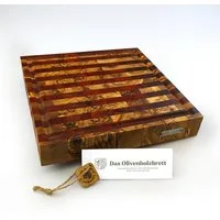 dasOlivenholzbrett Schneidebrett Massives Olivenholz Stirnholz Schneidebrett mit Saftrille zweifarbig