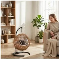 PawHut Tierhaus Katzenbett mit Kissen, Rattan-Katzenhaus mit Spielball und waschbarem Kissen