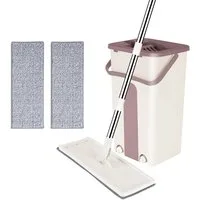 JEOBEST Wischmopp Bodenwischer Set, Wischmopp Set mit Eimer und 2 Mikrofaser-Pads, Freihändiges Waschen, nass und trocken, 360 Grad drehbar