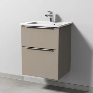Sanipa 3way Keramik-Set Venticello Keramik-Waschtisch und Unterbau mit 2 Auszügen, Sandgrau-Matt UF32067