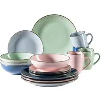 MÄSER Kombiservice METALLIC RIM, Geschirr-Set, Steinzeug (16-tlg), 4 Personen, Steinzeug