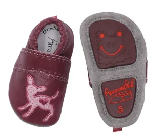 Anna und Paul Rehkitz Leder-Krabbelschuh mit Gummisohle pflaume