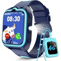 blackview Smartwatch Kinder mit SIM-Kartensteckplatz, LBS+WLAN+GPS-Tracker, 4G Smartwatch (1.75 Zoll, IOS/Android), Magnetisches Ladekabel, Smartwatch-Gehäuse mit Nackenband, Taschenlampe, SOS Notruf, Schulmodus, Telefonanruf, Sprachchat, IP67