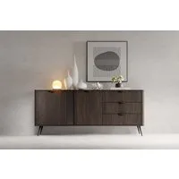MOEBLO Kommode LARON 195 2d3s (Eiche Dunin & Schwarz, modernes Wohnzimmermöbel im Japandi- und Industrial-Design mit Schubladen und Türen, Sideboard Wohnzimmer Kommode Schlafzimmer Komodenschrank), (BxHxT): 195,2 x 81,2 x 38 cm