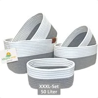 WIESEN.design Aufbewahrungskorb XXXL Korb Set MIRA 50L, Aufbewahrungskorb geflochten aus Baumwolle (Wickeltisch Organizer, Korb Aufbewahrung, Aufbewahrung Bad, Korb geflochten, Bad Organizer), inkl. schwerem Wäschesack, gratis Versand
