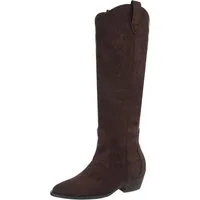 Ital-Design Stilvolle Stiefeletten mit Verzierung für Damen Westernstiefel (90927563) Blockabsatz Flache Stiefel in Braun