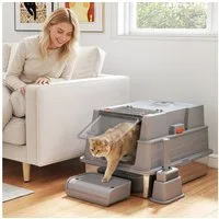 PawHut Katzentoilette 130L XXL Katzenklo mit 180° Klappdeckel Hohen Seitenwänden Schaufel, aus Edelstahl für 3 Katzen mit jeweils bis 10 kg 70 x 50 x 43 cm Grau