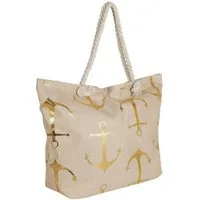 KARMA Strandtasche Damen Beige Gold Muscheln od. Anker 59 cm Badetasche (Tasche für Strand, Urlaub, Pool, See, 1-tlg., Sommer, Freizeit, Shopper), mit Reißverschluss Polyester Innentasche