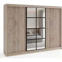 A&J MöbelLand GmbH Schiebetürenschrank NORIVO 200 cm mit 4 Schubladen, und 3D Lamellen (TOP ANGEBOT! Geräumiger Schrank mit einer Breite von 200 cm ideal zur Aufbewahrung von Kleidung und Accessoires. 4 Schubladen und viel Stauraum. TOP PRODUKT! Wähl