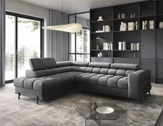 Ecksofa mit Schlaffunktion Sofa AMARA Stoff Paros Dunkelgrau Ottomane Links