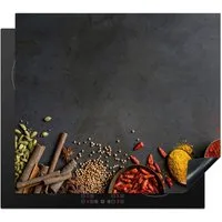 MuchoWow Herd-Abdeckplatte Kräuter - Lebensmittel - Gewürze - Schwarz - Paprika - Zimt, Vinyl, (1 tlg), Ceranfeldabdeckung Küche, Herdabdeckplatte Einteilig, 60x52 cm